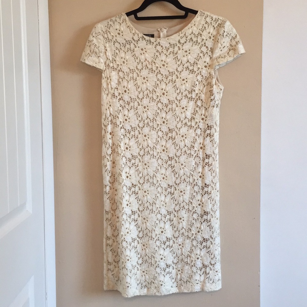 Suzi Chin Cap Sleeve Lace Overlay Dress